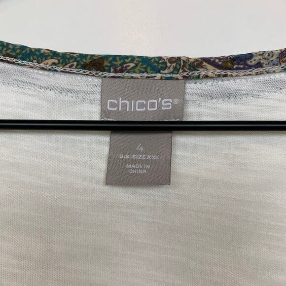 Chico's Tunic Top Size 4 3/4 Sleeve Tie Neck Tassel XXL Ecru Boho Cream Modal - Picture 14 of 15